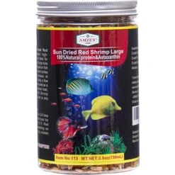 Amzey Sun Dried Red Shrimp Large Fish Food, 3.5-oz Jar