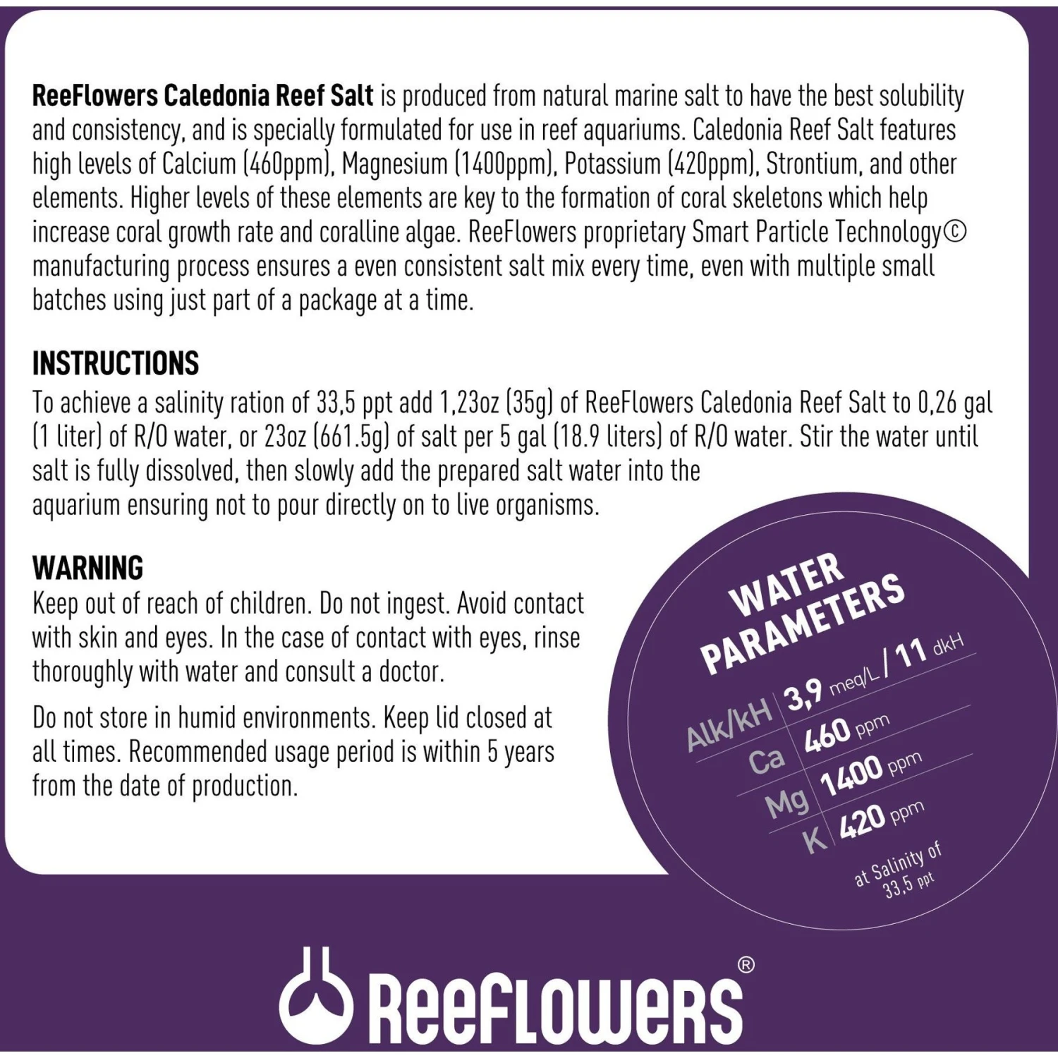 Reeflowers Caledonia Reef Salt Aquarium Salt 5 Reeflowers Caledonia Reef Salt Aquarium Salt - Image 3