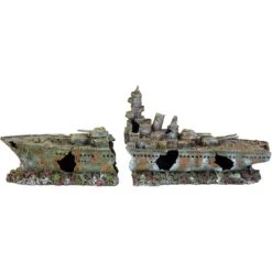 Underwater Treasures Battleship Ruins Fish Aquarium Ornament