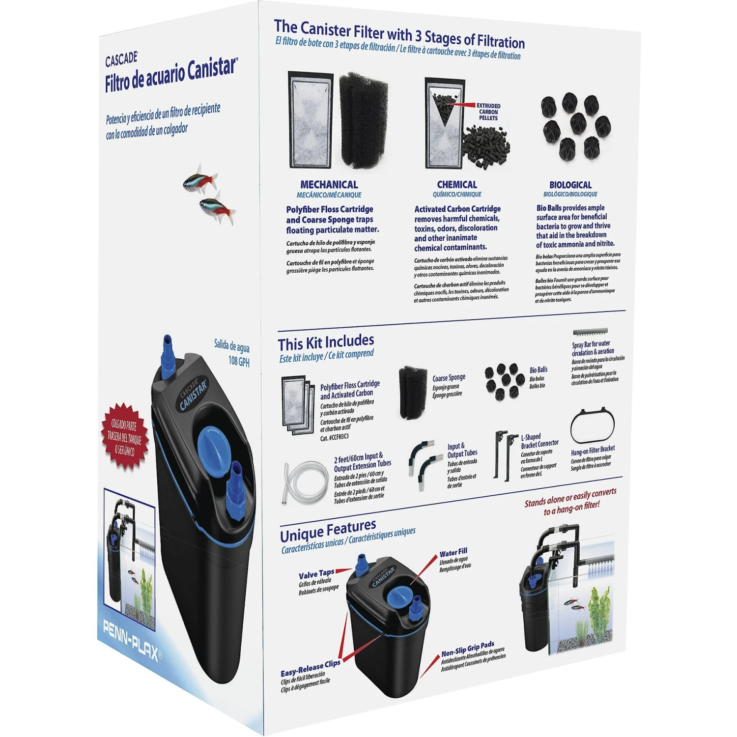 Penn-Plax Cascade Canistar Hang-On Aquarium Filter, Large, Black 4 Penn-Plax Cascade Canistar Hang-On Aquarium Filter, Large, Black - Image 2