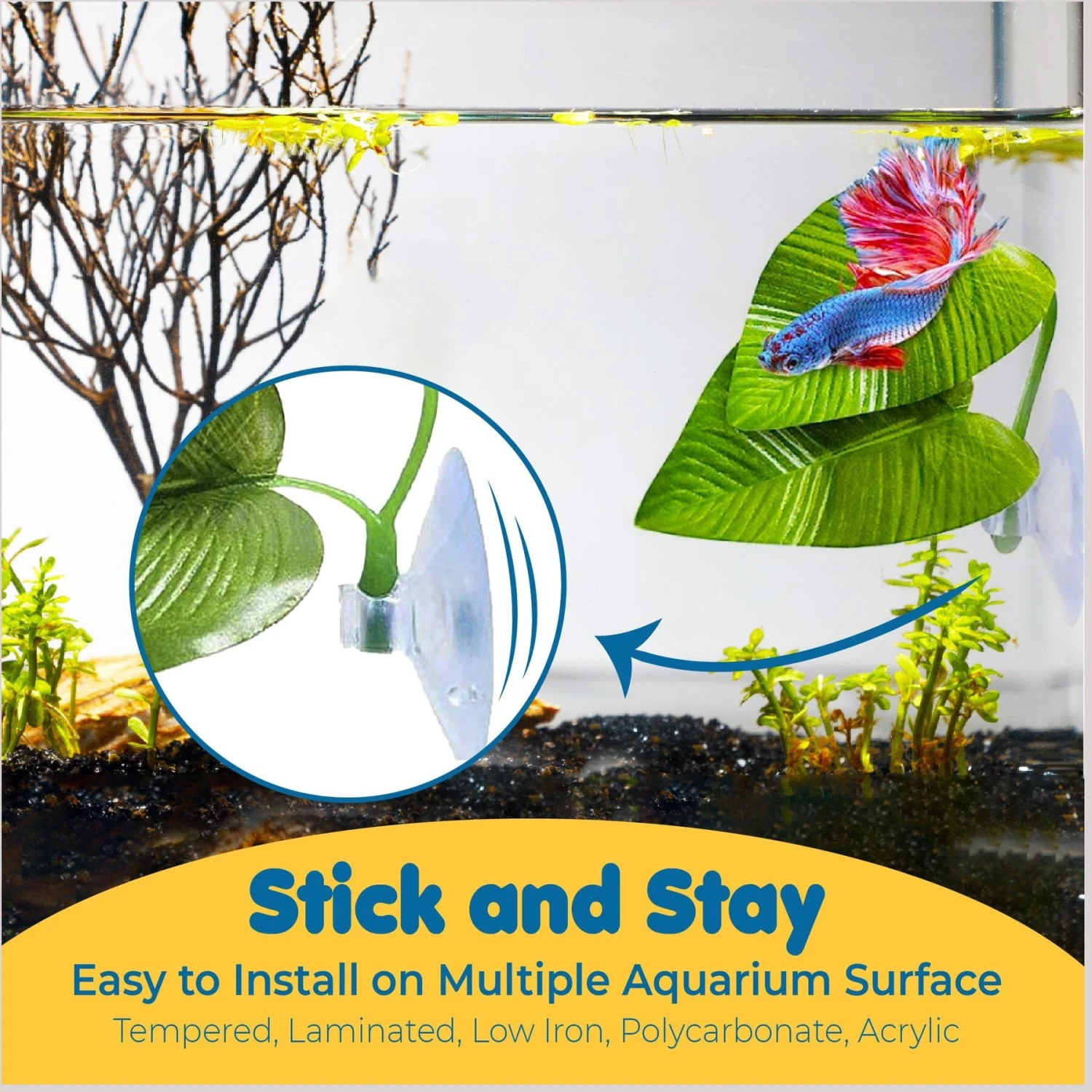 SunGrow African Dwarf Frog & Betta Bed Leaf Hammock With Suction Cups Fish Sleeping Pad Tank & Aquarium Plastic Plants, 3 Count 6 SunGrow African Dwarf Frog & Betta Bed Leaf Hammock With Suction Cups Fish Sleeping Pad Tank & Aquarium Plastic Plants, 3 Count - Image 4