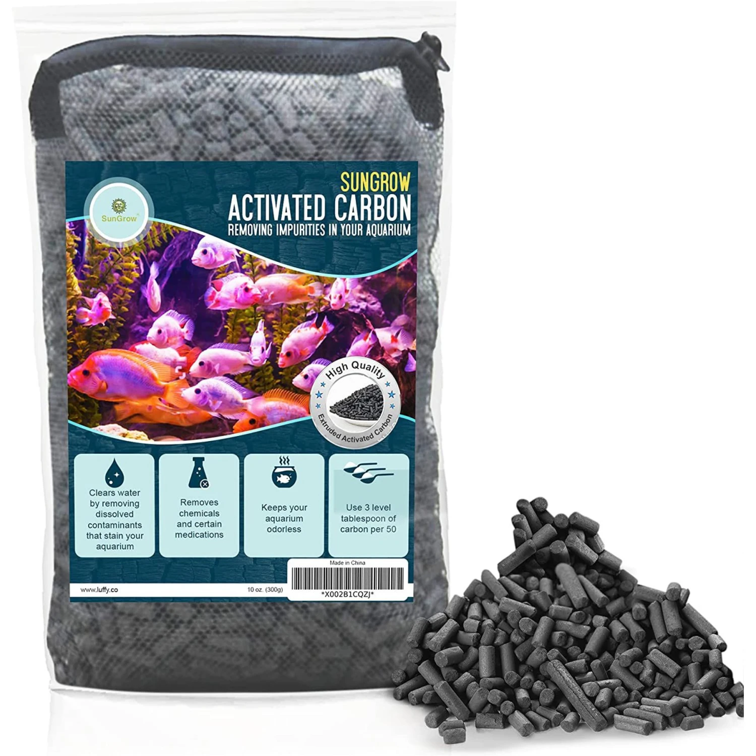 SunGrow Activated Carbon Charcoal Pellets Aquarium Filtration, Cat Litter Box & Water Fountain Deodorizer Filter Media, 10-oz 3 SunGrow Activated Carbon Charcoal Pellets Aquarium Filtration, Cat Litter Box & Water Fountain Deodorizer Filter Media, 10-oz