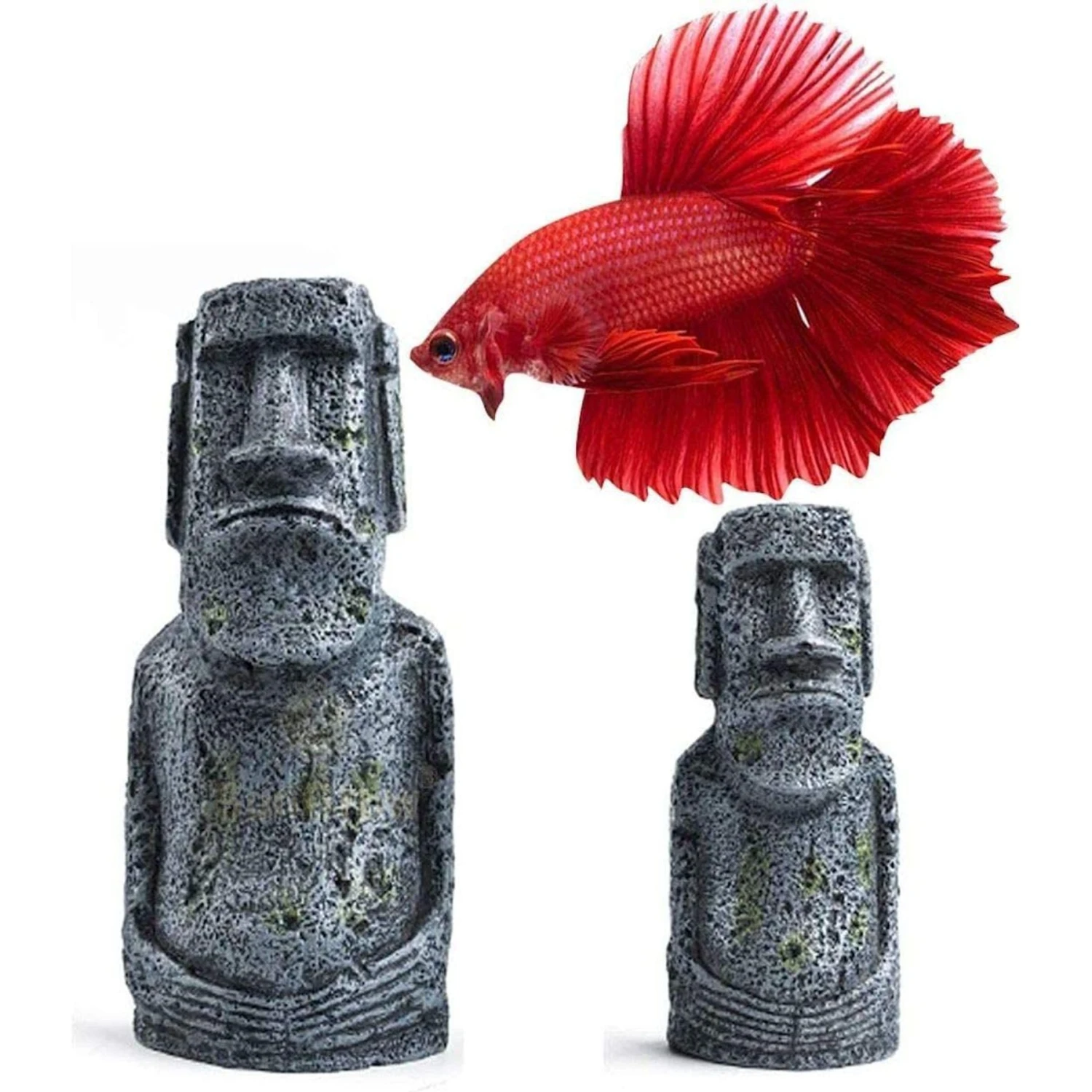 SunGrow Betta Fish Moai Easter Island Head Aquarium Ornament, 2-pack, 7-in & 5-in 3 SunGrow Betta Fish Moai Easter Island Head Aquarium Ornament, 2-pack, 7-in & 5-in