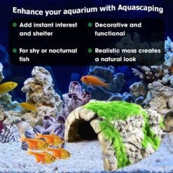 SunGrow Hide & Climbing Resin Rock Cave With Artificial Moss Betta Fish Aquarium Decor -Plax Penn Shop 706206 PT2. AC SS1800 V1669179896