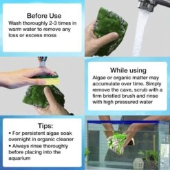 SunGrow Hide & Climbing Resin Rock Cave With Artificial Moss Betta Fish Aquarium Decor -Plax Penn Shop 706206 PT4. AC SS1800 V1669178668