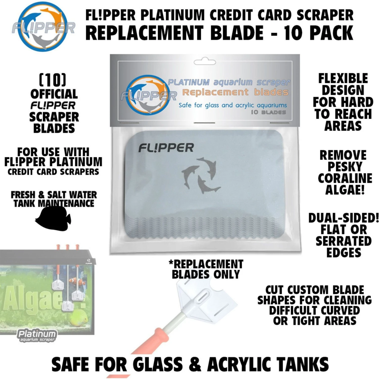 Flipper Platinum Plastic Replacement Cards Algae Scraper, 10 Count 5 Flipper Platinum Plastic Replacement Cards Algae Scraper, 10 Count - Image 3