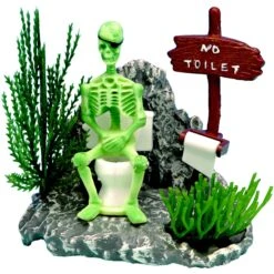 Penn-Plax Action-Air Skeleton On Toilet Fish Ornament, Multicolor