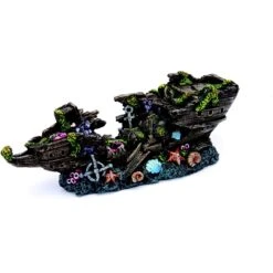 Penn-Plax Deco-Replicas Sunken Split Ship Fish Ornament, Small, Grey