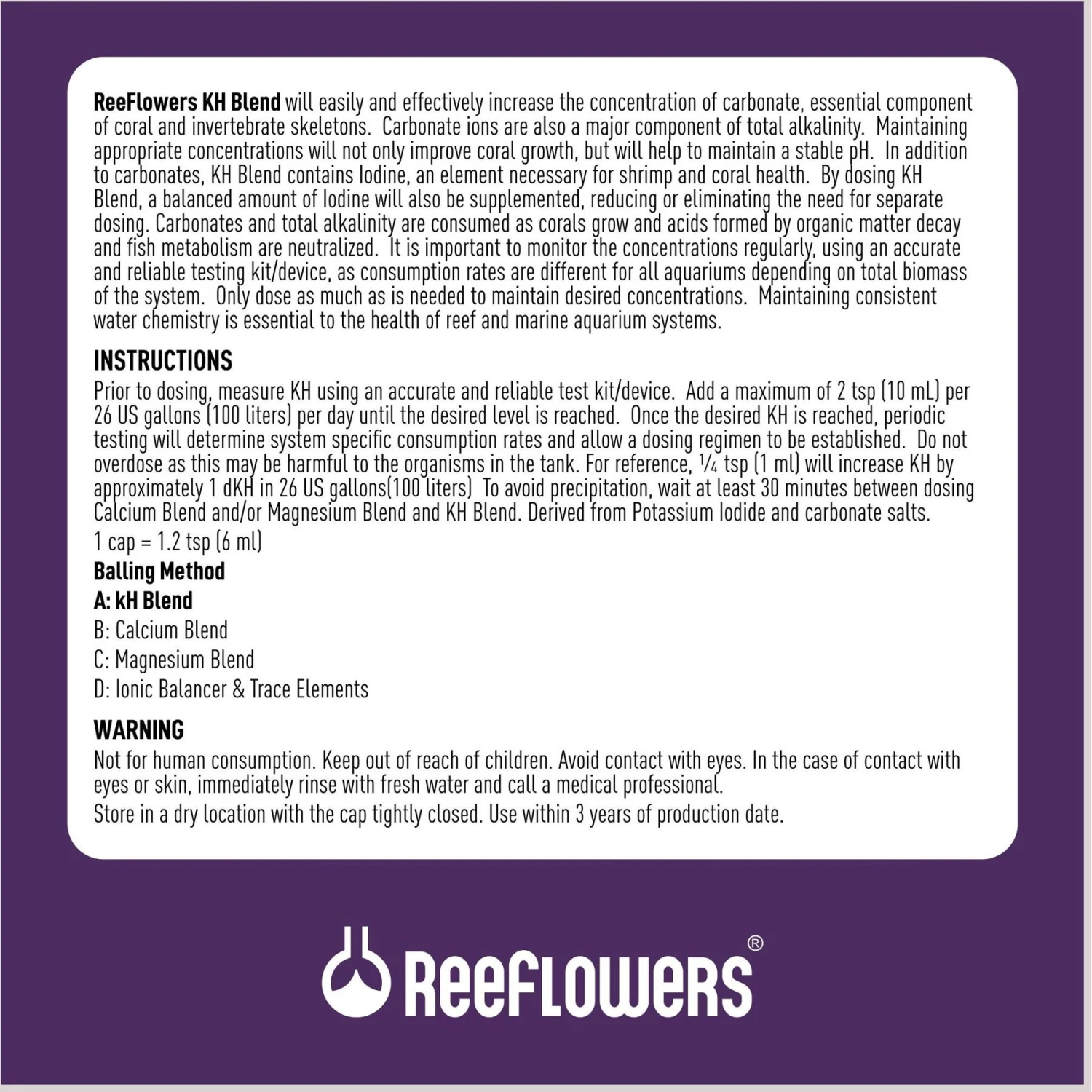 Reeflowers KH Blend A Part Balling Fish Aquarium Water Conditioner 5 Reeflowers KH Blend A Part Balling Fish Aquarium Water Conditioner - Image 3