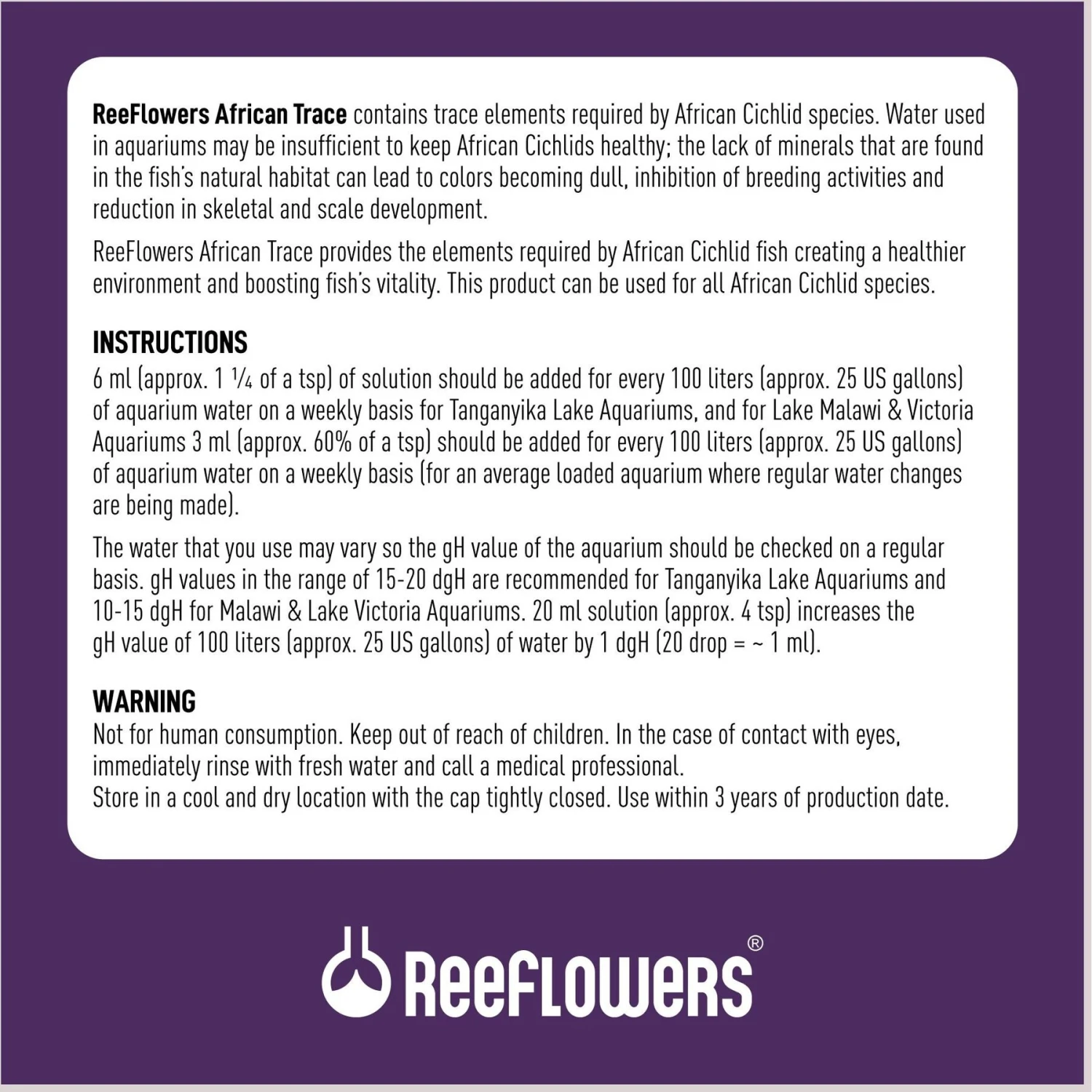 Reeflowers African Trace Fish Aquarium Water Conditioner 5 Reeflowers African Trace Fish Aquarium Water Conditioner - Image 3